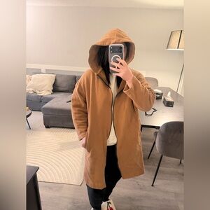 Zara Brown Hooded Long Zip up Jacket